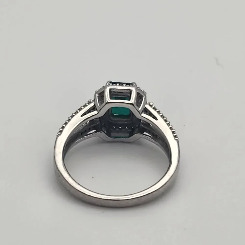 Renaissance Jewelry Lab Created Emerald & White Sapphire Sterling Silver Ring
